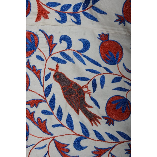 White Folk Art Bird Pictorial Suzani From Uzbekistan For Sale - Image 8 of 10