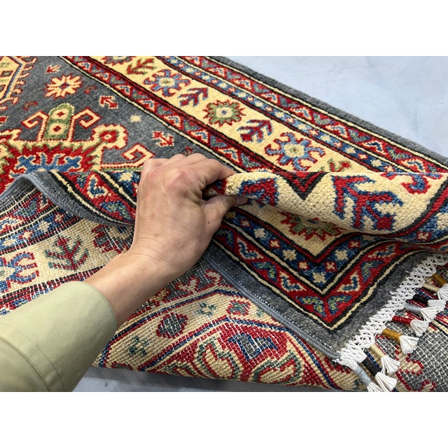 Charcoal Gray and Cream Kazak-Style Wool Runner Rug, 2'7" X 13'1" For Sale - Image 11 of 16
