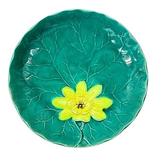 Antique Majolica Water Lily Pad Plate For Sale