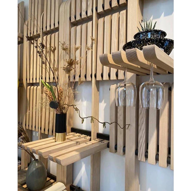 Modern Shelving System Handcrafted Black Stained Wood on the Steel Frame Modular Shelves 2000 Mm For Sale - Image 10 of 18