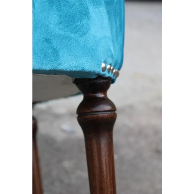 Textile Blue Velvet Oval Stool, Italy, 1950s For Sale - Image 7 of 10