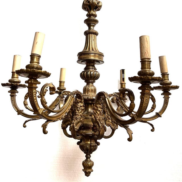 Early 20th Century French Baroque Style Bronze Mazarin Six-Light Chandelier For Sale - Image 5 of 9