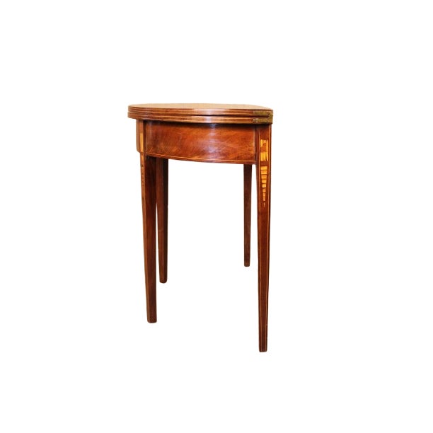 Traditional Federal Inlaid Mahogany Demilune Card Table C. 1800 For Sale - Image 3 of 4