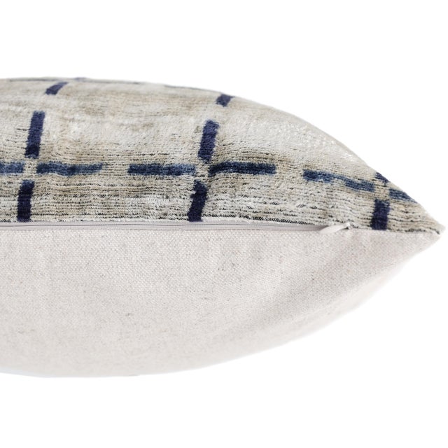 Textile Handwoven Silk Velvet Grid Pillow 20x20 Inch | Organic Modern Luxury Accent Cushion For Sale - Image 7 of 8