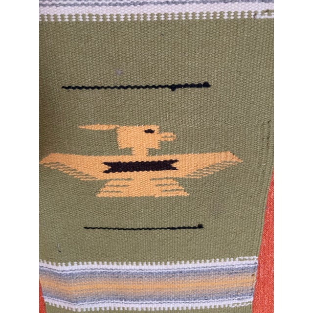 1930s Vintage Chimayo Long Thunderbird Lime Green Geometric Weaving For Sale - Image 5 of 5