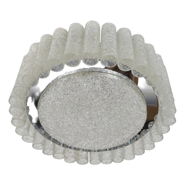 Vintage Ice Glass Ceiling Fixture with 32 Glass Tubes from Doria Leuchten, 1960s For Sale