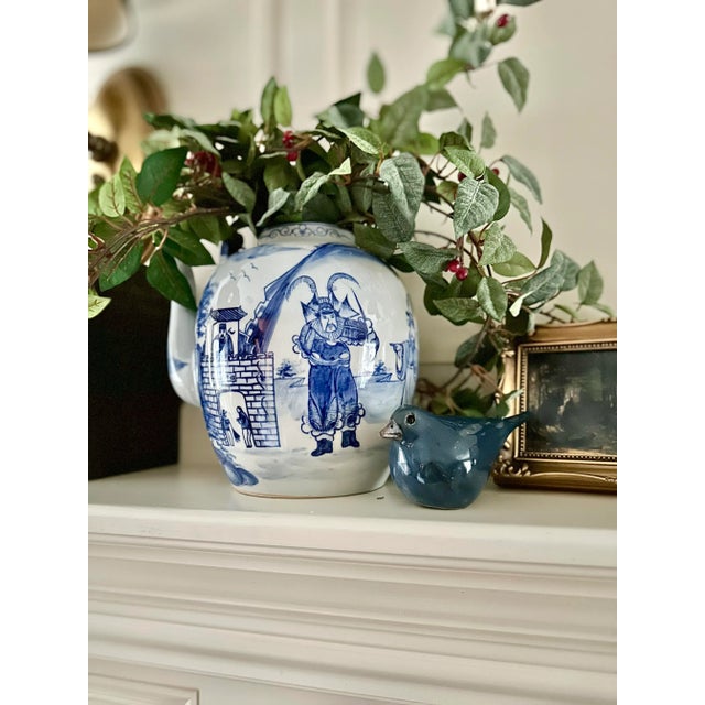 Large Vintage Chinoiserie Tea Pot With Brass Handle For Sale - Image 11 of 12