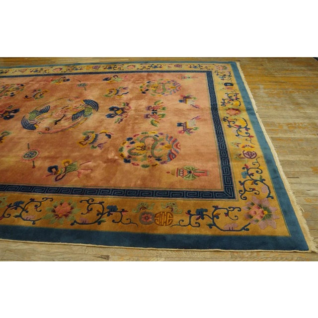 1920s 1920s Orange Dragon Medallion Antique Chinese Art Deco Carpet 8'10'' X 11'5'' Knotted Wool Rug For Sale - Image 5 of 12