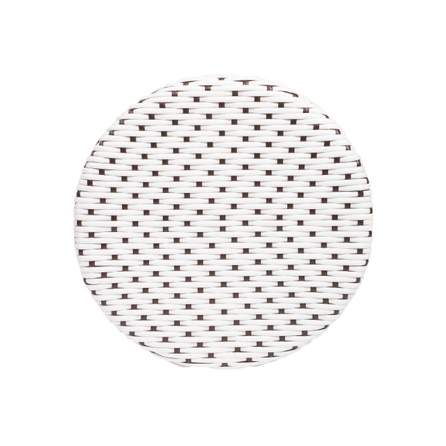 Tan Tobias 24 in. Seat Height Round Rattan Backless Counter Stool, White/Brown Dot / Dark Brown Rattan Frame For Sale - Image 8 of 9
