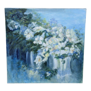 Aase Lind “ Flowers in Blue & White No 2” Original Floral Artwork on Canvas