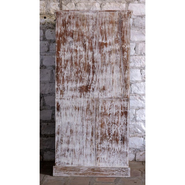 1920s Antique Rustic Hand-Carved Armoire in Distressed Whitewash Finish 78x37 For Sale - Image 5 of 7