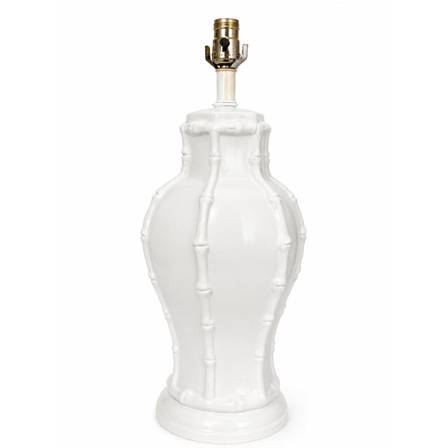 Ornamental & Decorative Materials Vintage White Faux Bamboo Ceramic Table Lamp With Heath & Company Pleated Shade For Sale - Image 7 of 8