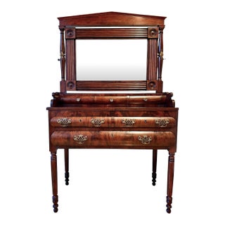 Early 19th-Century American Empire Dressing Table With Flame Mahogany Veneer For Sale