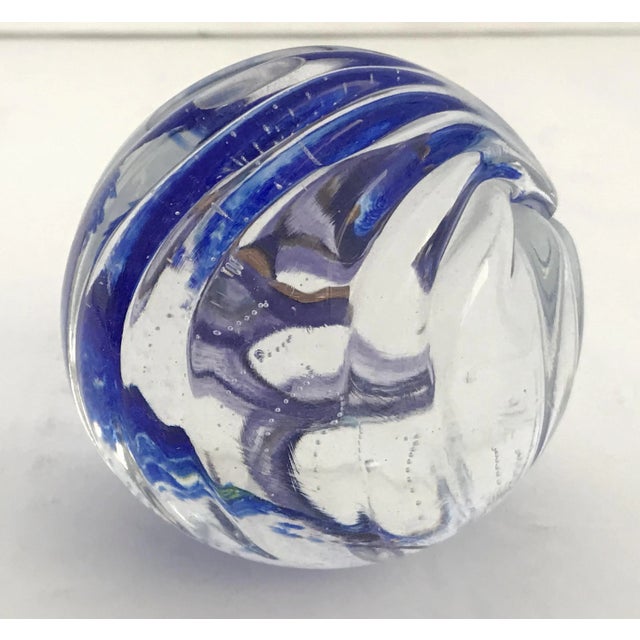 Blue 2000 Blue Art Glass Paper Weight For Sale - Image 8 of 10