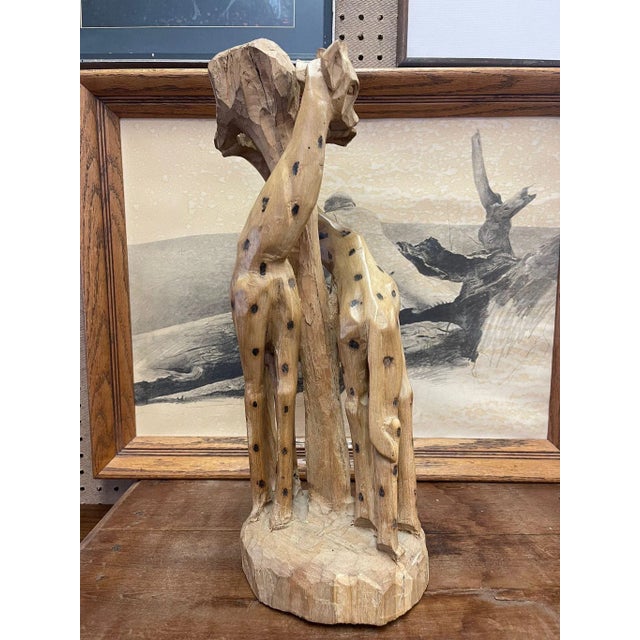 Rustic Vintage Hand-Carved Giraffe Wooden Sculpture For Sale - Image 3 of 8