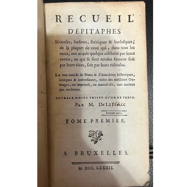 1779 Jean Racine (2 Vols) & 1782 Epitaphs - 18th C. French Leather Books For Sale - Image 4 of 6