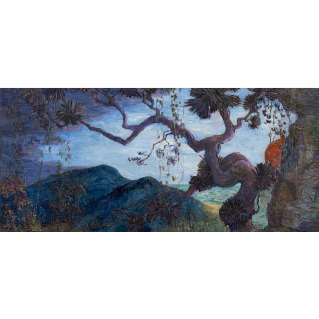 20th Century School, Impressionistic Coastal Landscape Scene, Oil on Panel, depicting a blood red moon rising above a...