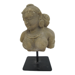 Apsara Celestial Deity Carved Stone India Hindu Bust Sculpture Statue on Stand