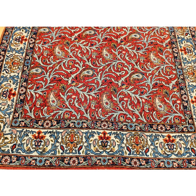 Vintage Persian Qum Area Rug, Handwoven Allover Paisleys Pattern, Red & Ivory, 5’ X 7’ For Sale - Image 15 of 18