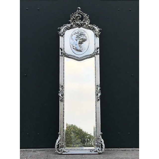 Silver Mid20C Italian Rococo Silver Beech Floor Mirrors-Pair For Sale - Image 8 of 12