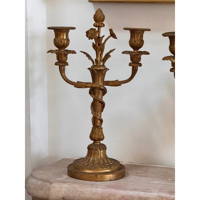 18th Century Pair of Rare Eugène Bazart Louis XVI Gilt Bronze Two-Light Candelabra For Sale - Image 6 of 8