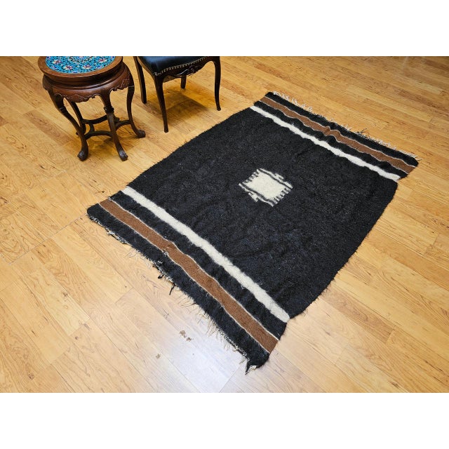 Textile Vintage Turkish Tulu Tribal Area Rug, Handwoven, Shag Wool Pile, 4' x 5' For Sale - Image 7 of 16