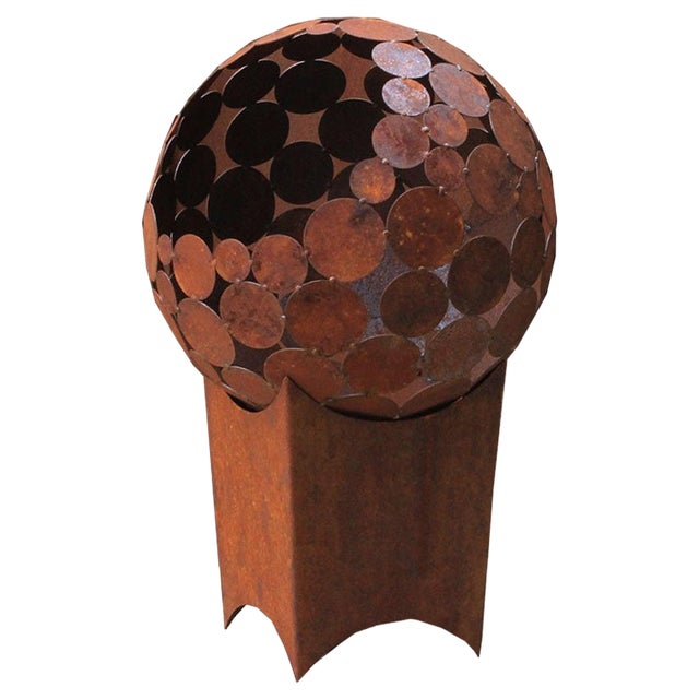 Stefan Traloc, Globe with Angled Pedestal, 2021, Corten Steel For Sale