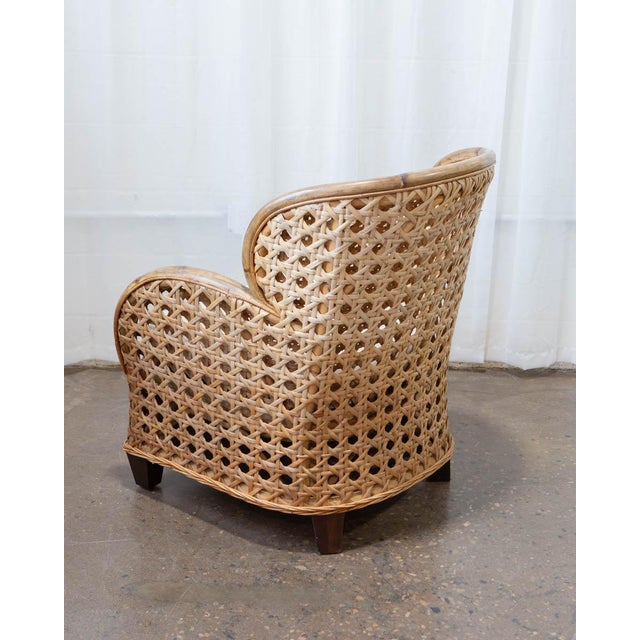 1980s Art Deco Revival French Cane & Rattan Club Chair, C. 1980s For Sale - Image 5 of 15