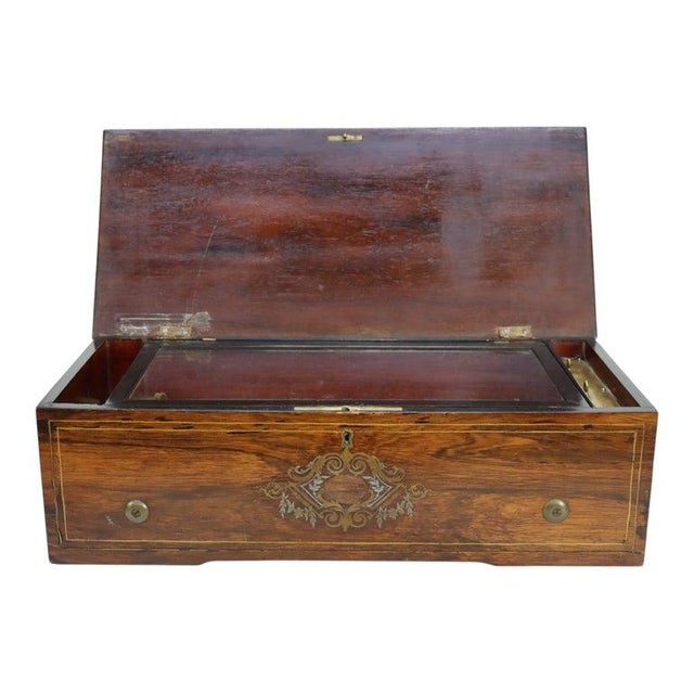 Antique Swiss Rosewood, Marquetry Inlay & Ebonized Cylinder Music Box C1890 For Sale - Image 4 of 11