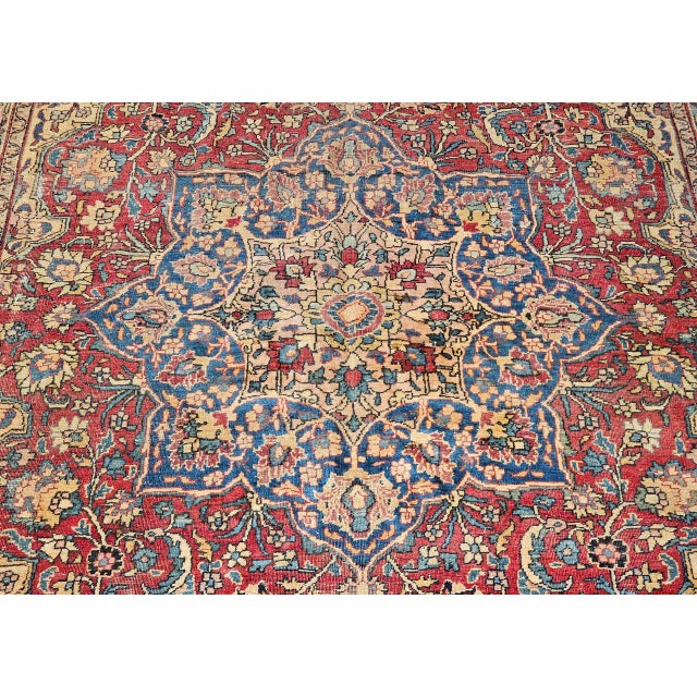 Cream 19th Century Persian Kerman Lavar Rug, Hand-Knotted Wool, Floral Pattern, Red & Ivory, 8x11 For Sale - Image 8 of 18
