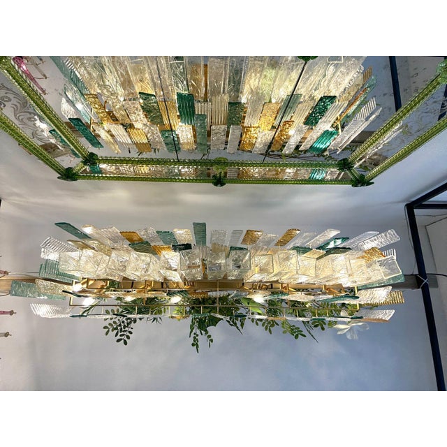 Monumental Italian Rectangular Strip “Listelli” Murano Glass Chandelier by Simoeng For Sale - Image 10 of 14