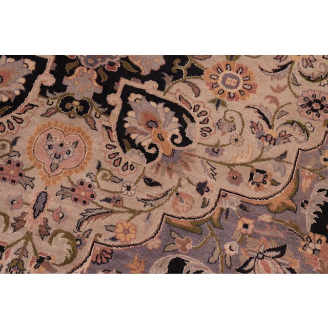 Shabby Chic Medallion 1990's Pak-Persian Black/Gray Wool Rug - 8'2'' X 10'2'' For Sale - Image 4 of 9