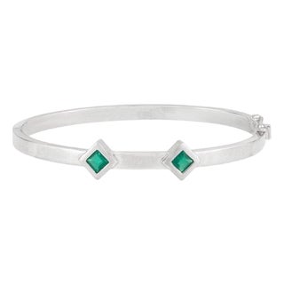 Green Onyx 0.70 CTW Sterling Silver Bangle Bracelet- Modern Minimalist Square Gemstone Cuff For Sale