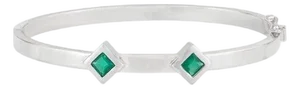Green Onyx 0.70 CTW Sterling Silver Bangle Bracelet- Modern Minimalist Square Gemstone Cuff