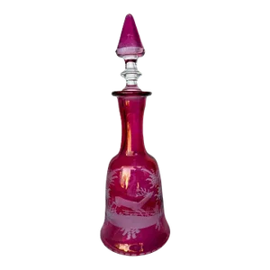 1940s Ruby Flashed and Engraved Early 19th Century Bohemian Glass Decanter