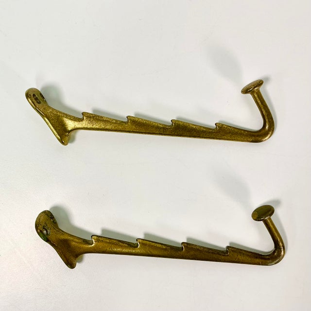 Metal 1940s Vintage Boho Chic Art Deco Metal Wall Mounted Stacking Hooks - A Pair. For Sale - Image 7 of 9