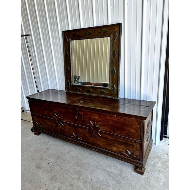 Wood 18th Century Spanish Baroque "Herrera"-Style Giltwood Mirror, 39.5" Square — Original Gesso & Gold Leaf Under Old Dark Paint For Sale - Image 7 of 8
