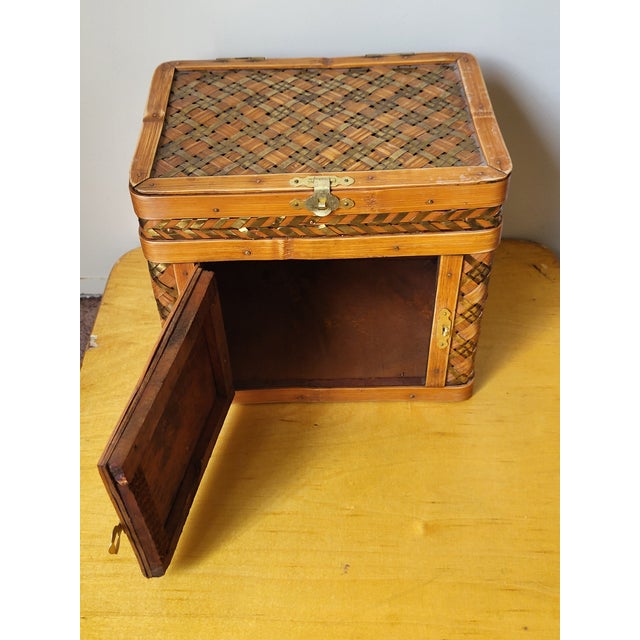 1980s 1980s Artisan Bamboo Brass Woven Storage Container For Sale - Image 5 of 12