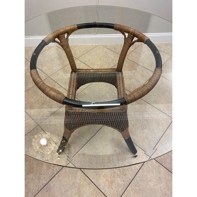 Rattan Patio Furniture Set, Glass Top Table and 5 Chair Set For Sale - Image 10 of 10