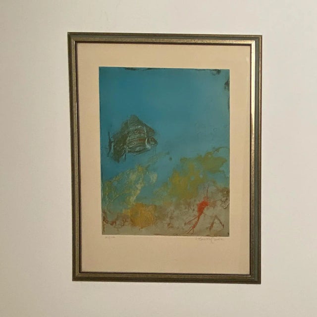 Sculpture Materials Kaiko Moti "Aquarium" Engraving, India Circa 1950 For Sale - Image 7 of 7