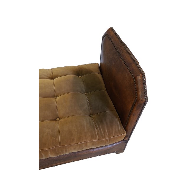 1900 - 1909 Early 1900s French Leather and Velvet Daybed For Sale - Image 5 of 8