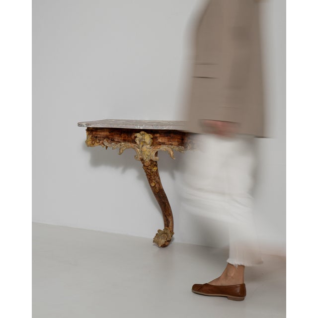 Rococo Patinated Console Table with Marble Top, Antique, France, Early 19th Century For Sale - Image 4 of 12