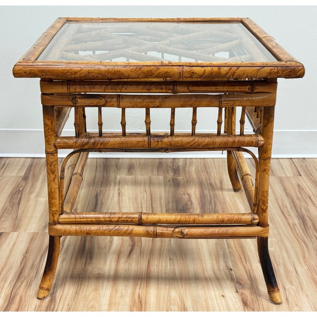 Wood Vintage Chinoiserie Brighton Pavilion Style Bamboo Fretwork Side Table For Sale - Image 7 of 11