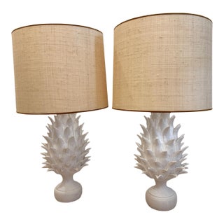 Jean Roger Paris Flame Large Model Matte White Lamps W" Shades - A Pair For Sale