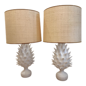 Jean Roger Paris Flame Large Model Matte White Lamps W" Shades - A Pair