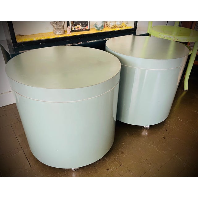 1970s Vintage Mid Century Glam Era Rolling Side Tables Laminate, Pair For Sale - Image 5 of 14