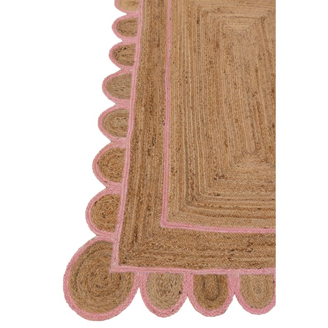 Light Pink Scallop Jute Light PInk Hand Made Rug - 2'x4' For Sale - Image 8 of 11