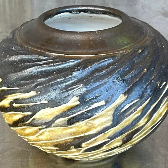 Vintage Boho Signed Studio Pottery Vase For Sale - Image 10 of 13