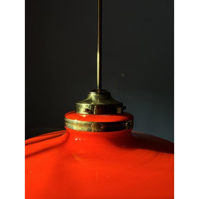 1970s Glass Red Ceiling Lamp with Brass Elements, Sweden, 1970s For Sale - Image 5 of 12