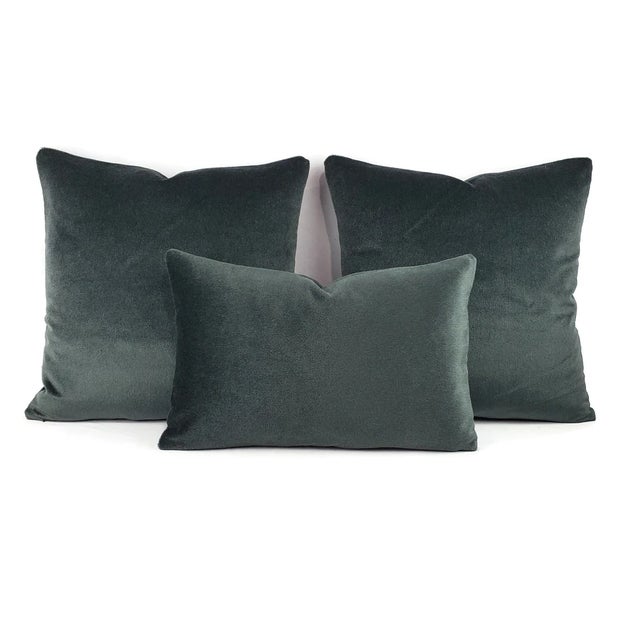 Holly Hunt Holly Hunt Take Direction in Turquish Pillow Cover - 20" X 20" Dark Navy Teal Mohair Cushion Case For Sale - Image 4 of 6